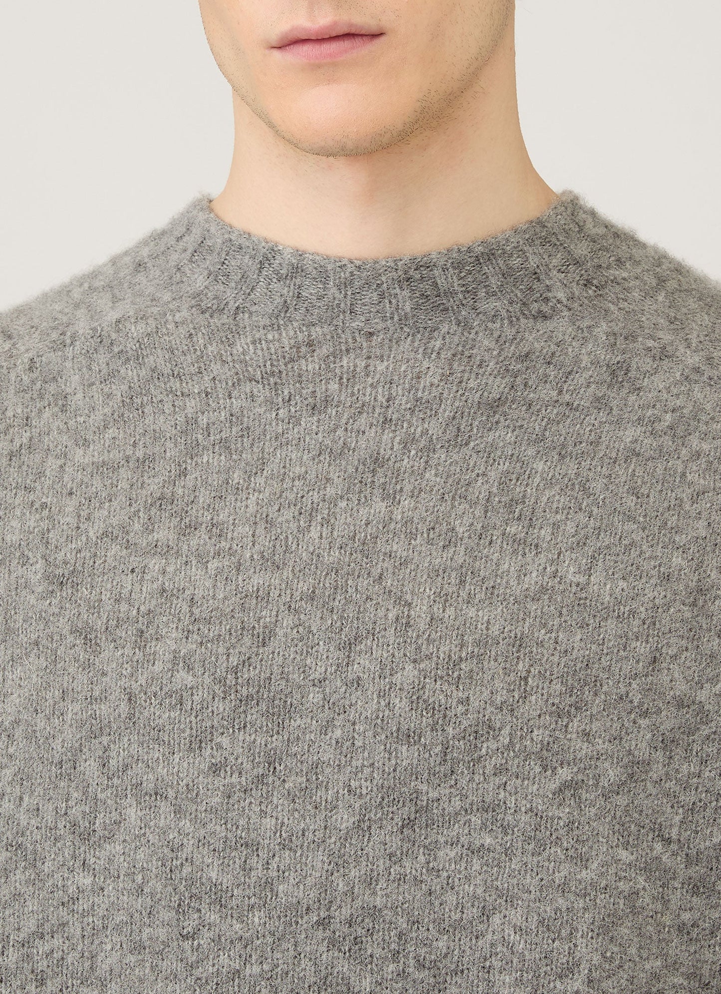 Mens Shetland Crew Neck Jumper In Mid Grey Melange Mjum8266 Gyak