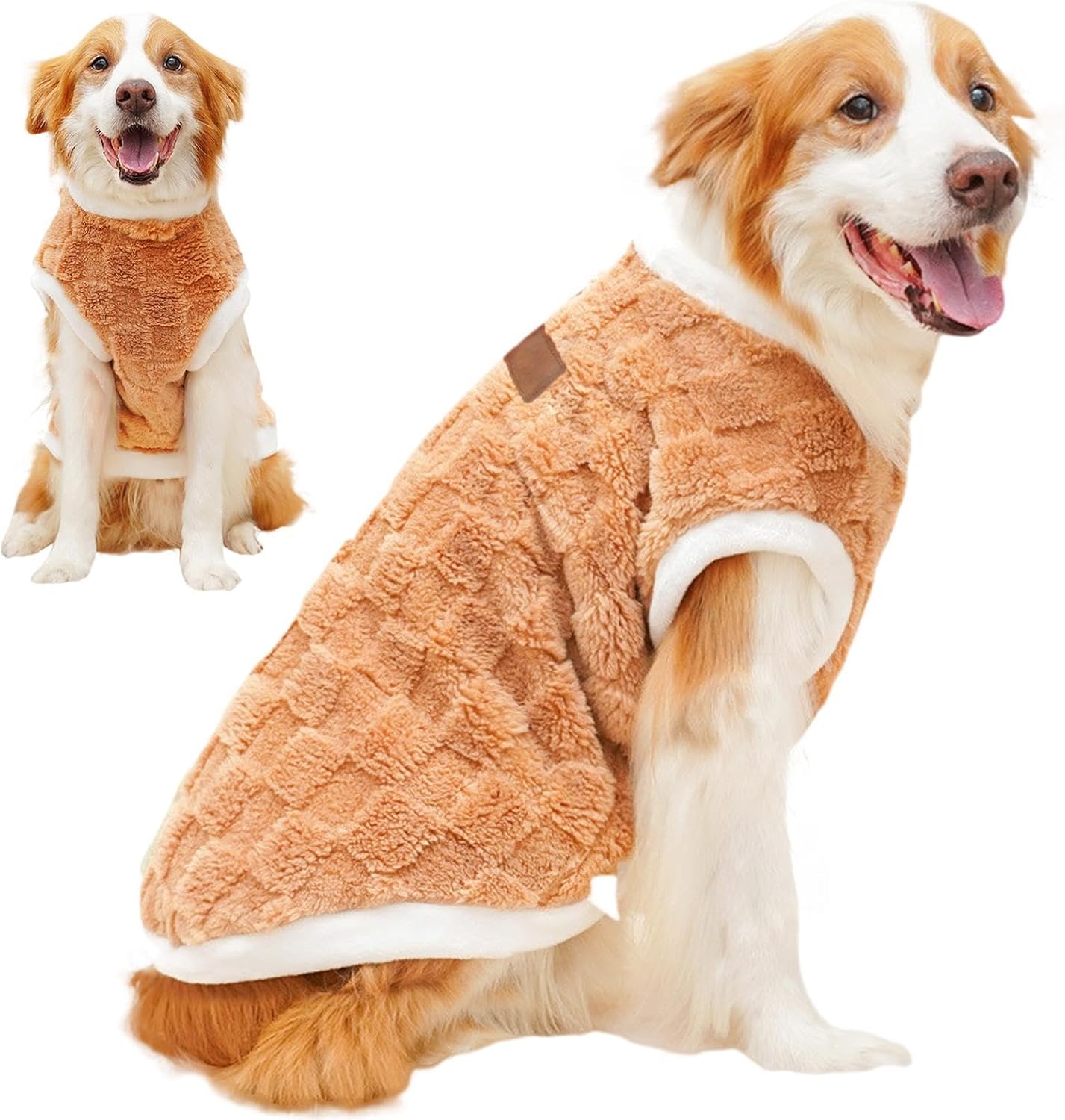 Generic - Plush dog winter coat—warm, cozy vest for medium to large dogs and cats in cold weather (Brown).