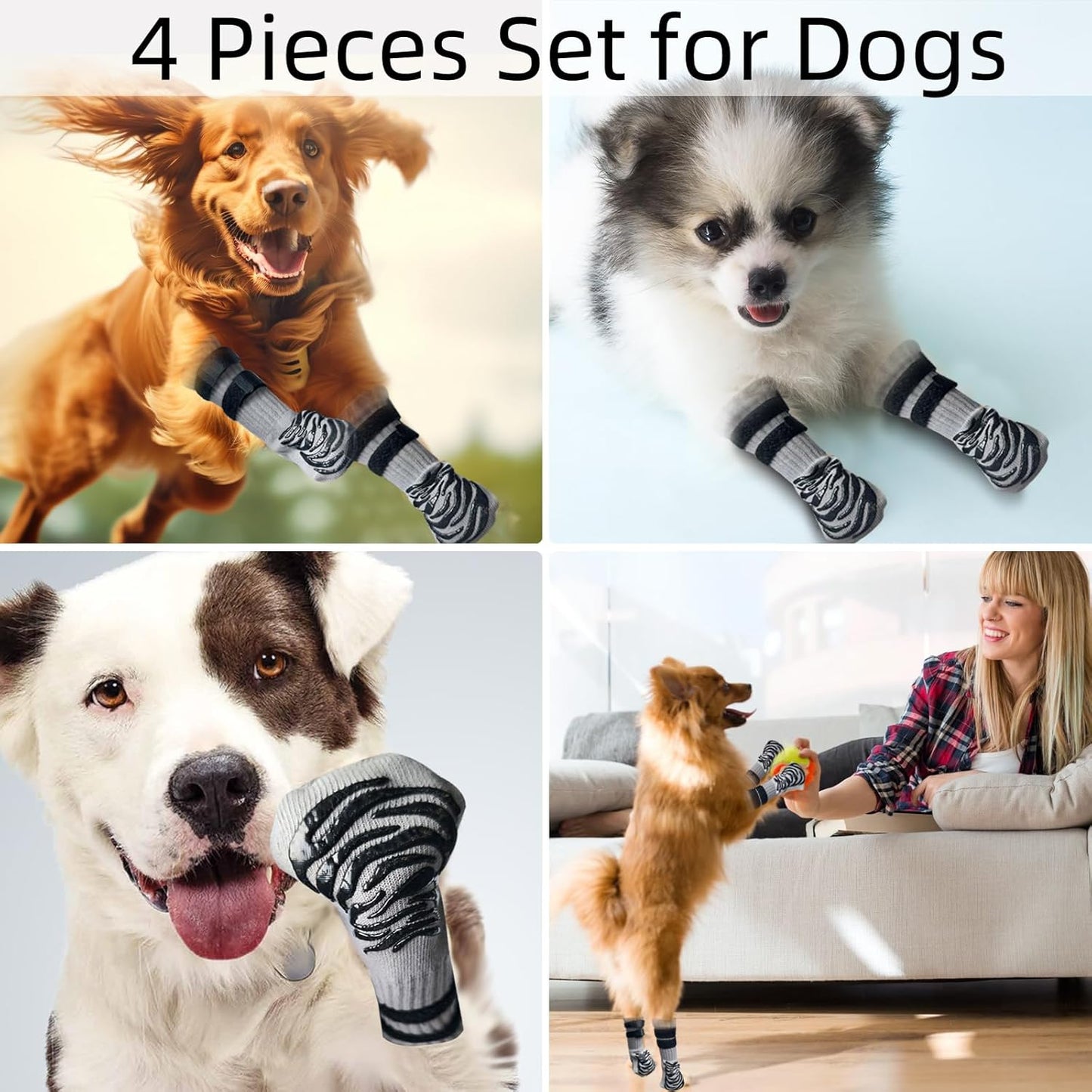 HCPET - Anti-slip dog socks with dual straps ideal paw protection on hardwood floors and pavements (Grey).