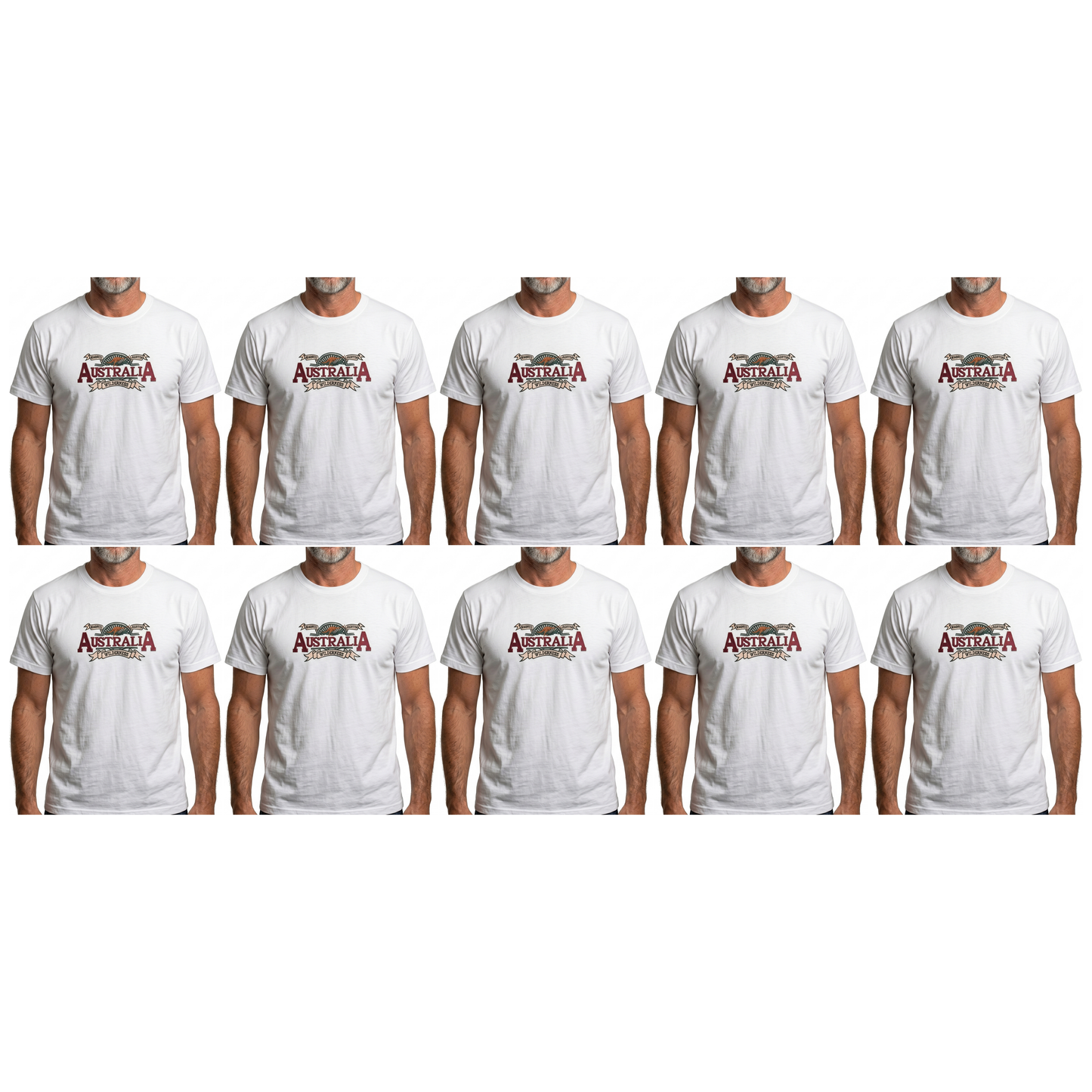 10X Adult Australian Wilderness Souvenir T Shirt Bulk Pack White 100 Cotton Tee Top