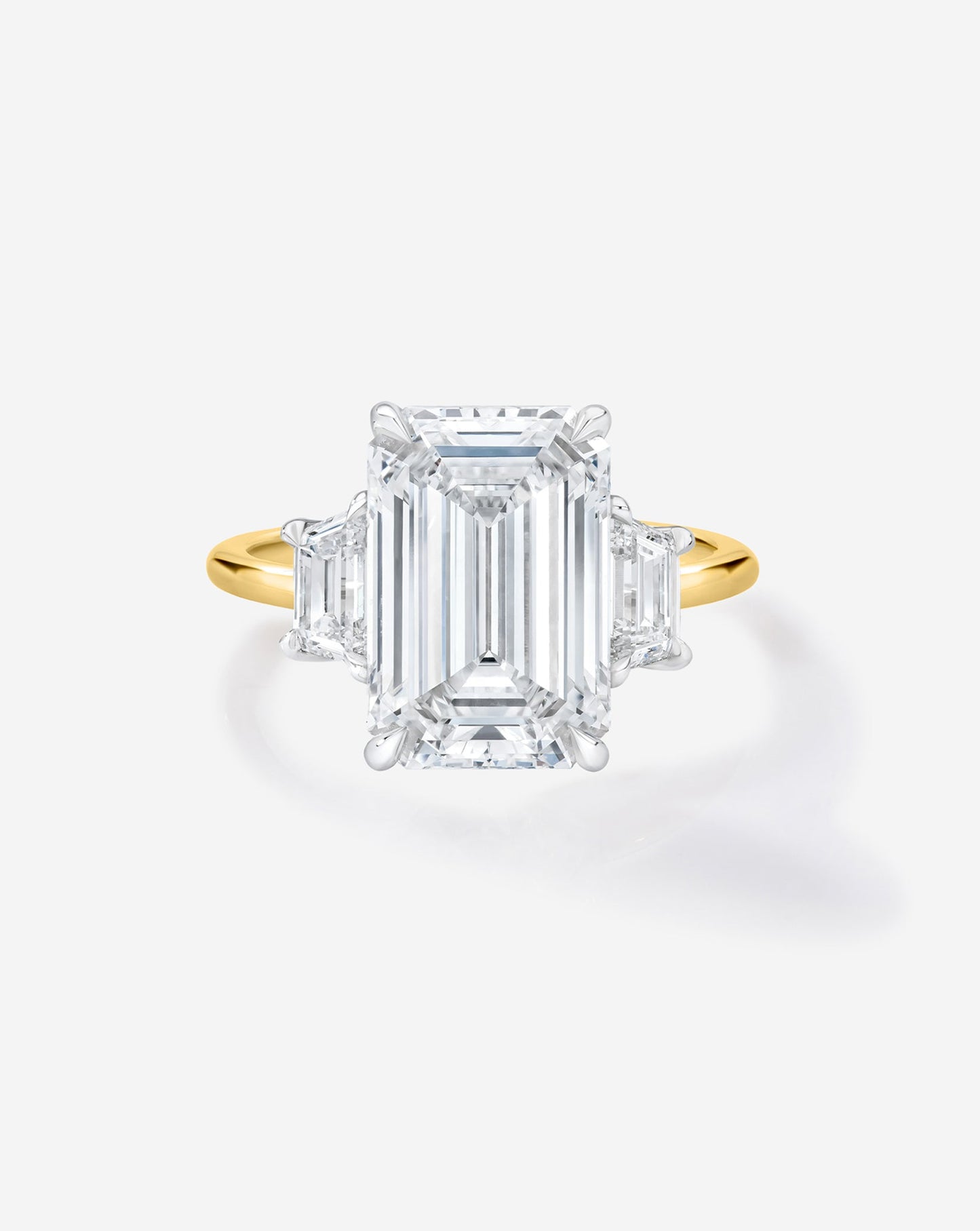 3.84 Emerald Lab Diamond in Whisper Thin® Three Stone with Trapezoids