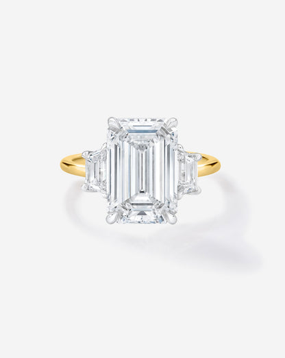 3.84 Emerald Lab Diamond in Whisper Thin® Three Stone with Trapezoids