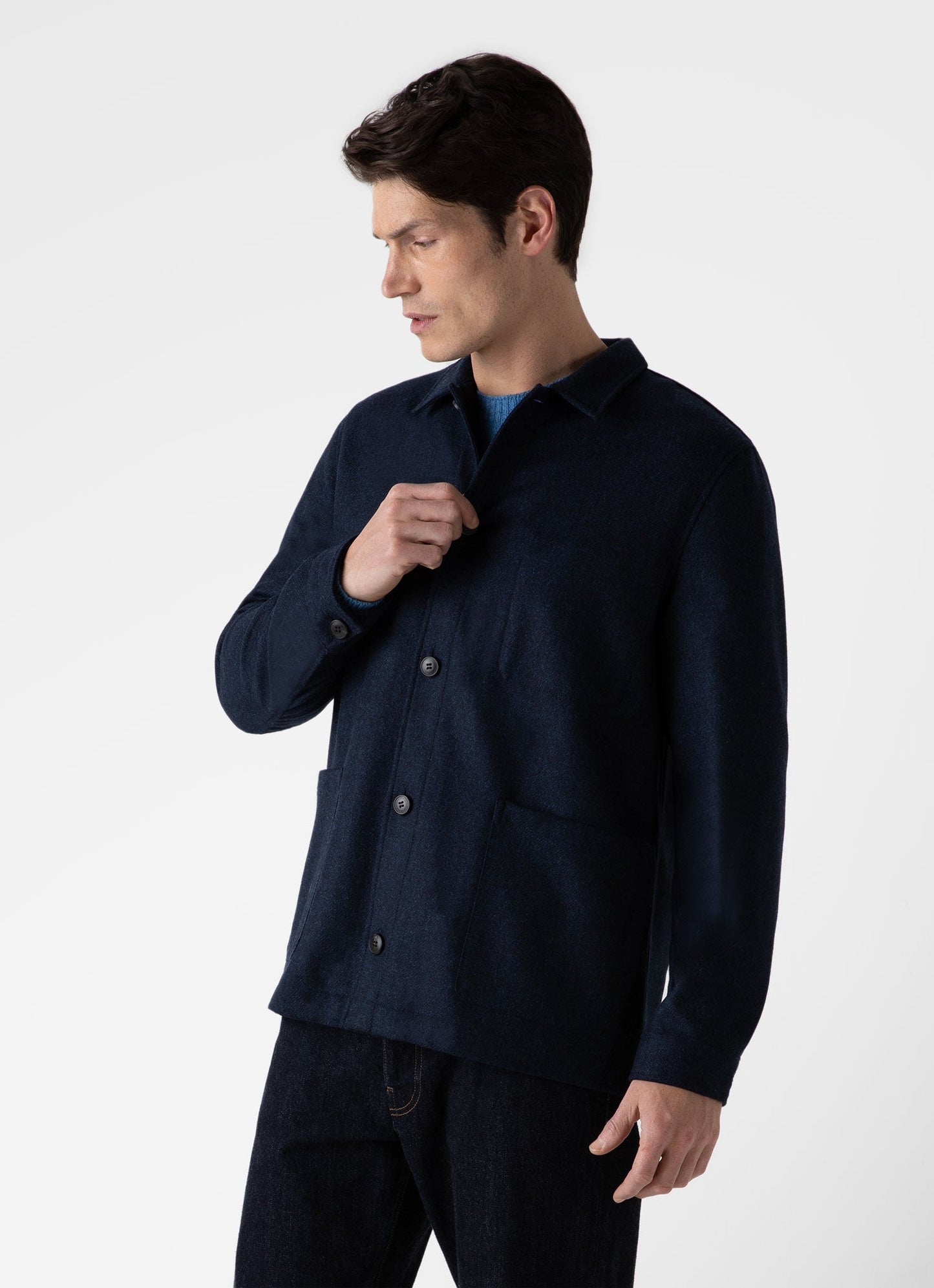 Mens Wool Herringbone Twin Pocket Jacket In Light Navy Melange Mjac7065 Butm