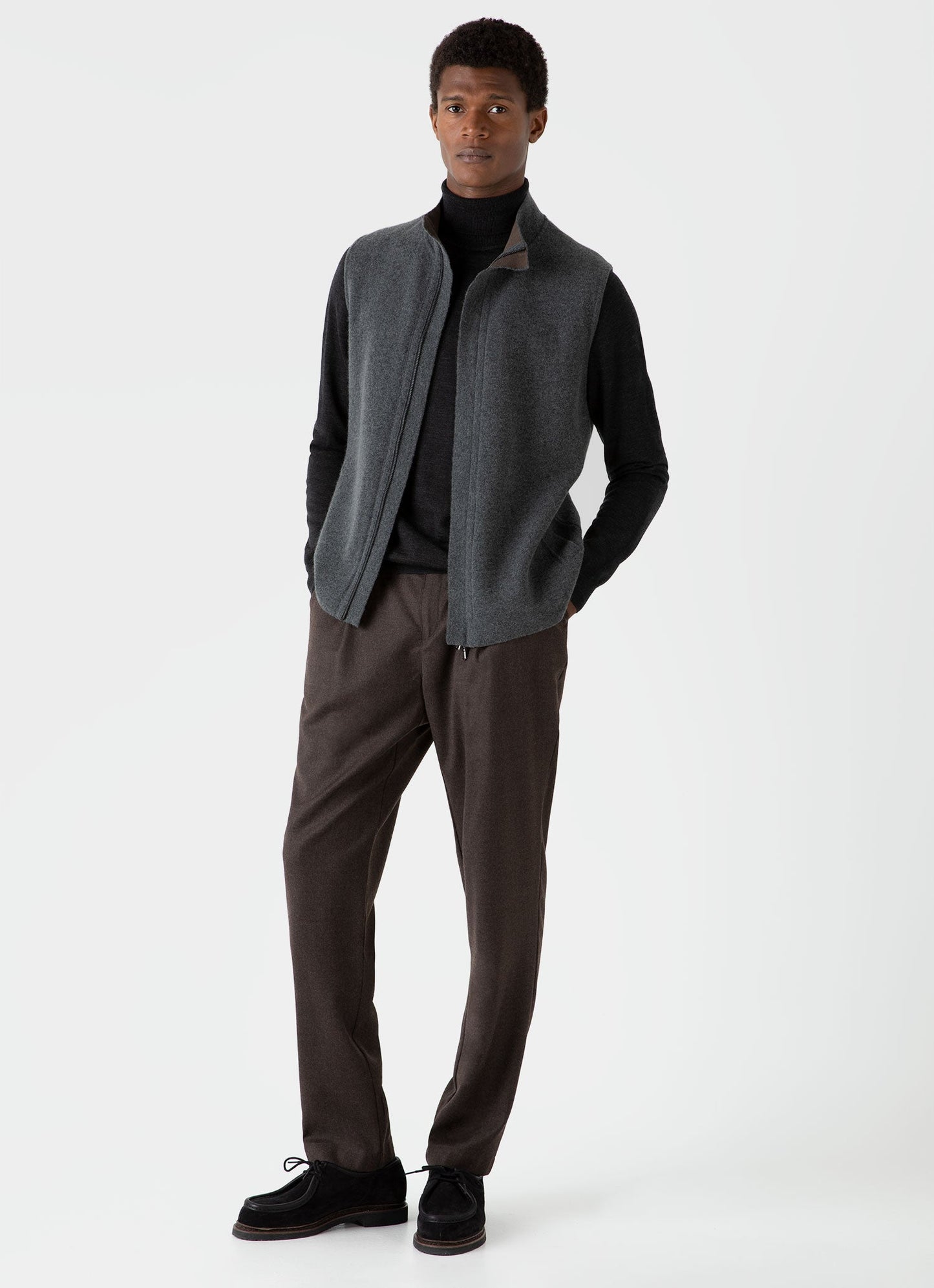 Mens Double Faced Gilet In Charcoal Melange Mjac7116 Gyad