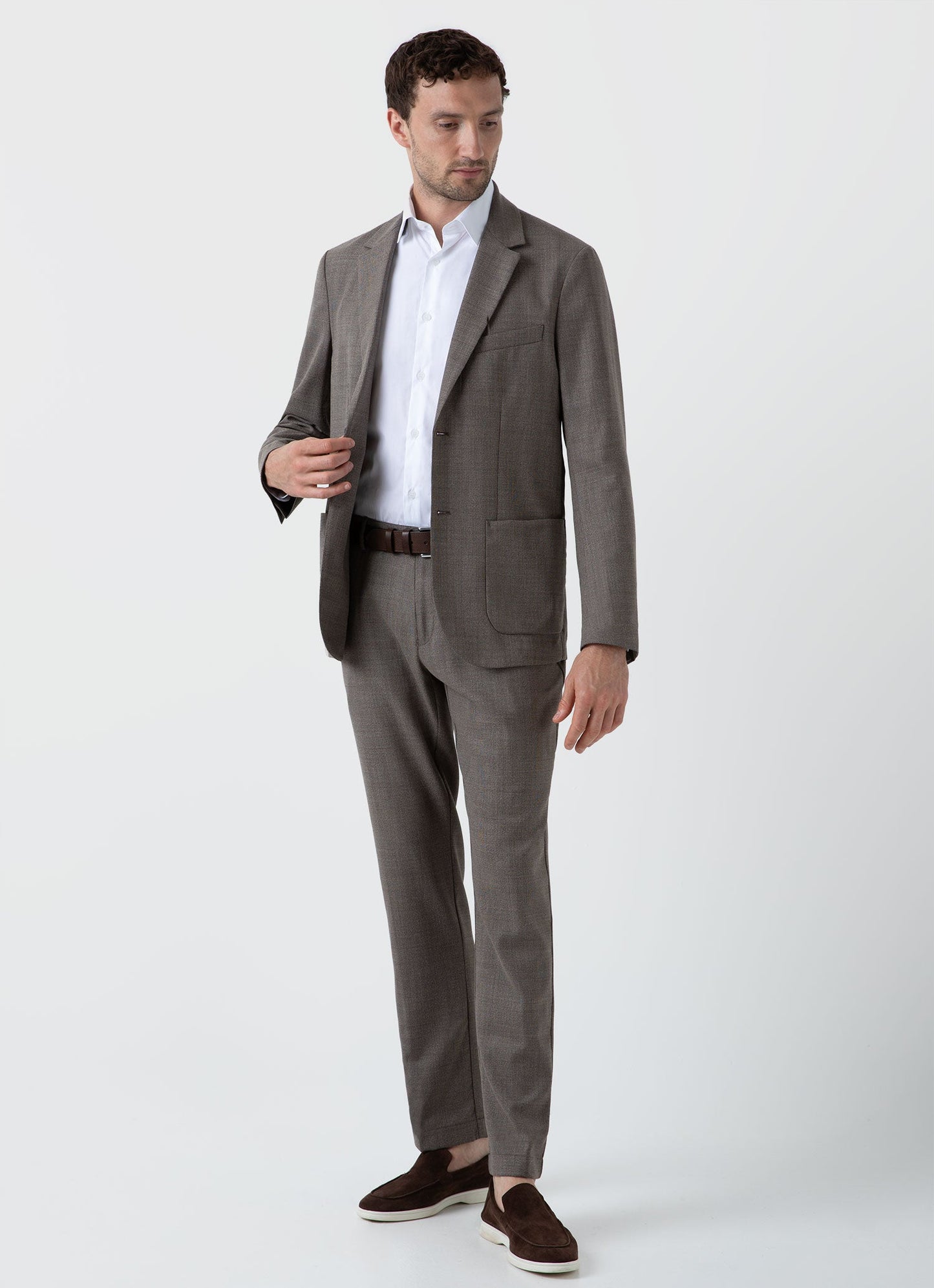 Mens Travel Wool Blazer In Dark Stone Melange Mjac7137 Whhn