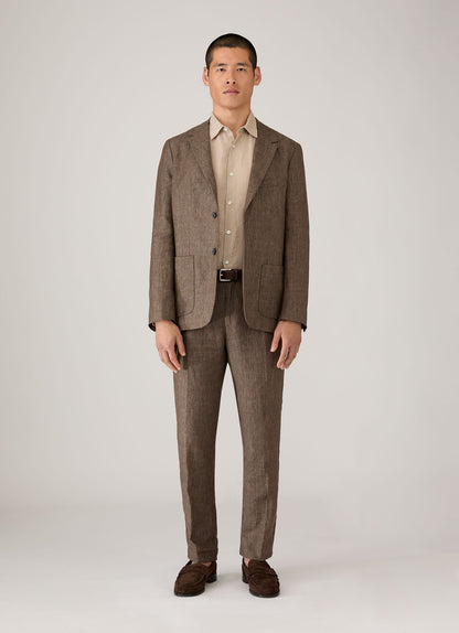 Mens Linen Blazer In Dark Walnut Mjac7186 Brgw