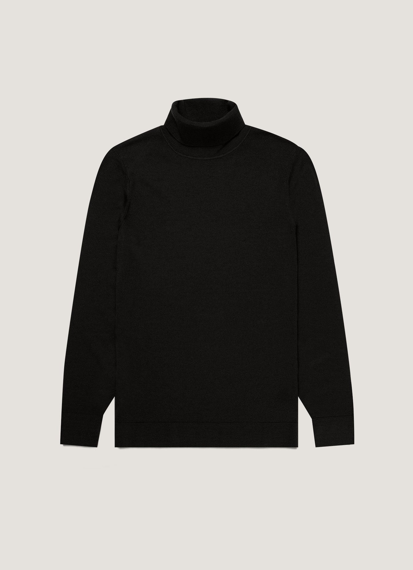 Mens Fine Merino Wool Roll Neck Jumper In Black