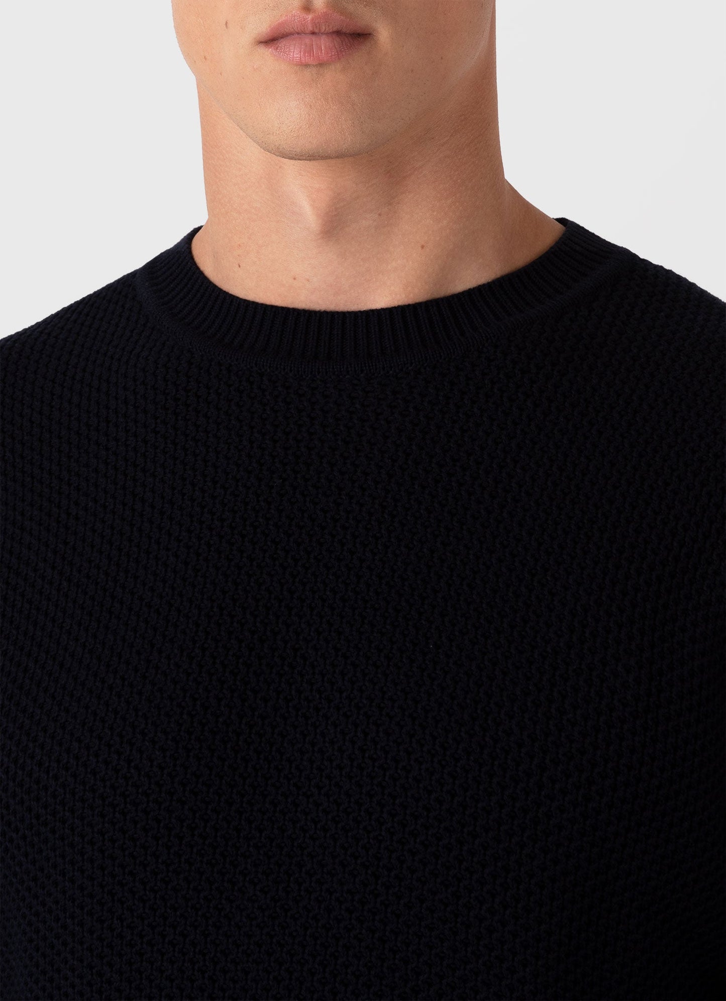 Mens Honeycomb Cotton Crew Neck Jumper In Navy Mjum8207 Buaa