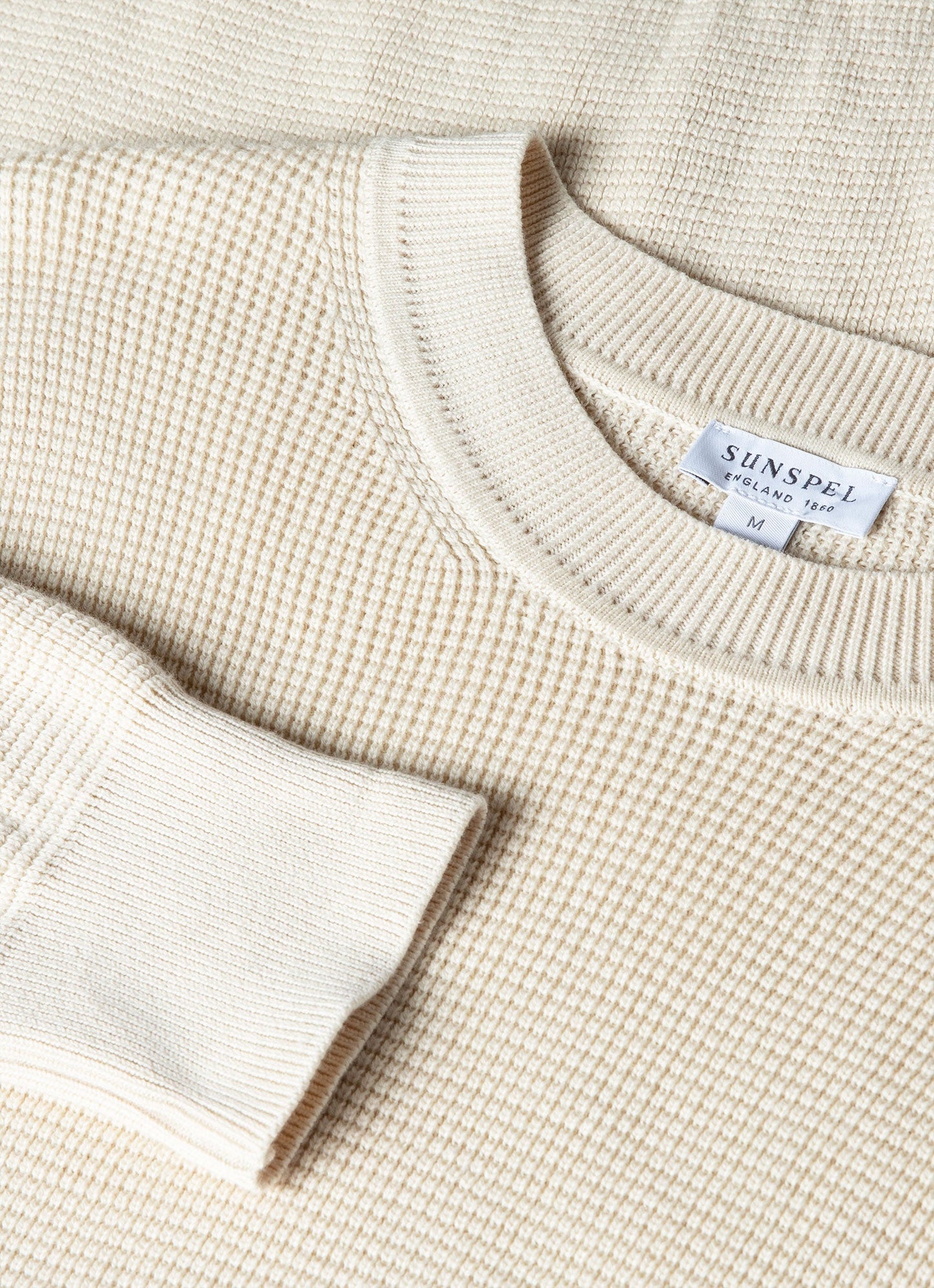 Mens Waffle Stitch Crew Neck Jumper In Ecru Mjum8231 Whcr