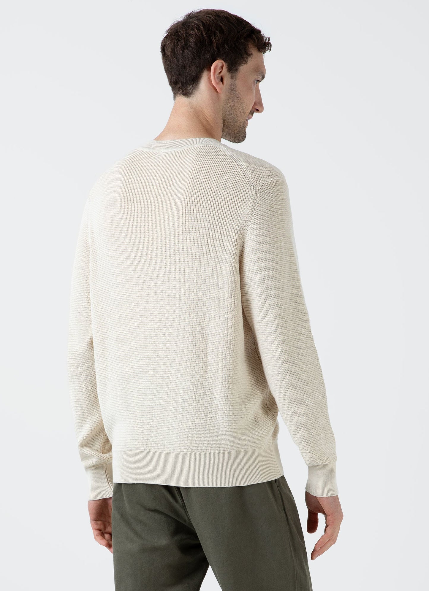 Mens Waffle Stitch Crew Neck Jumper In Ecru Mjum8231 Whcr