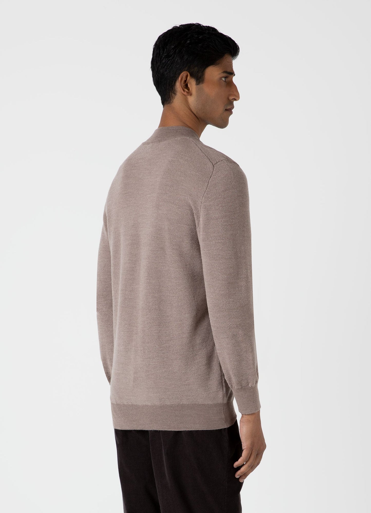 Mens Merino Honeycomb Zip Neck Jumper In Light Sandstone Mjum8259 Brfd