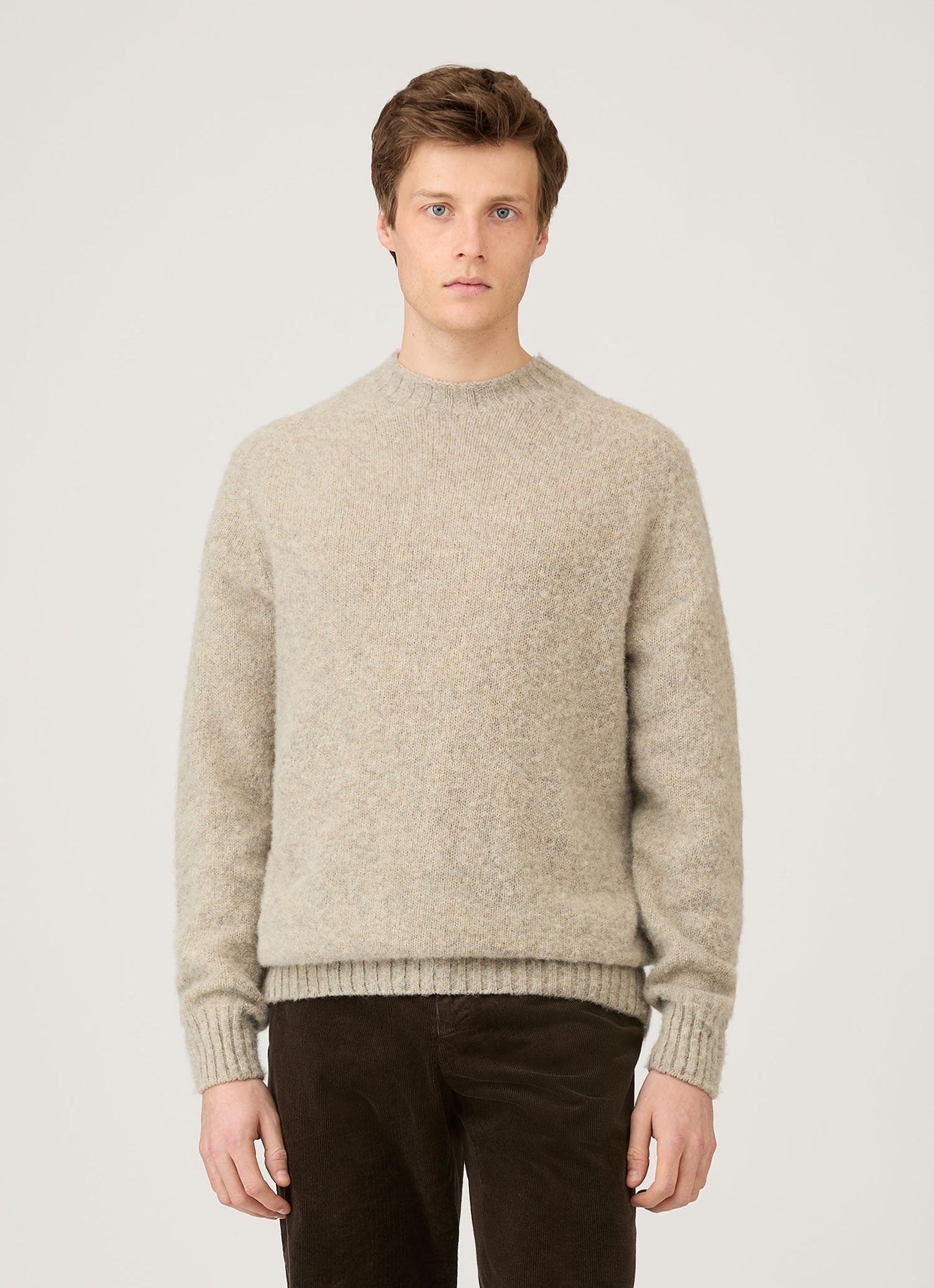 Mens Shetland Crew Neck Jumper In Oatmeal Melange Mjum8266 Whao