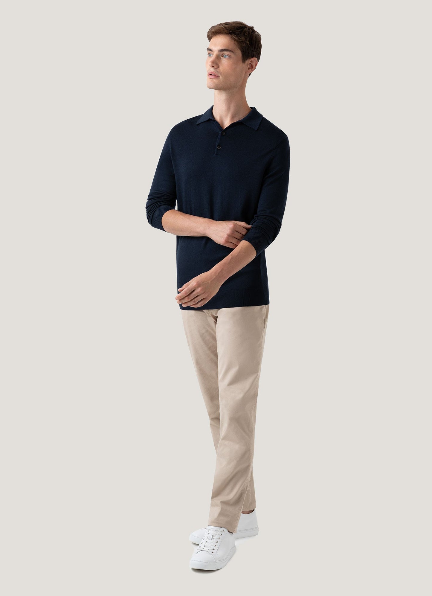 Mens Fine Merino Wool Polo Shirt In Light Navy