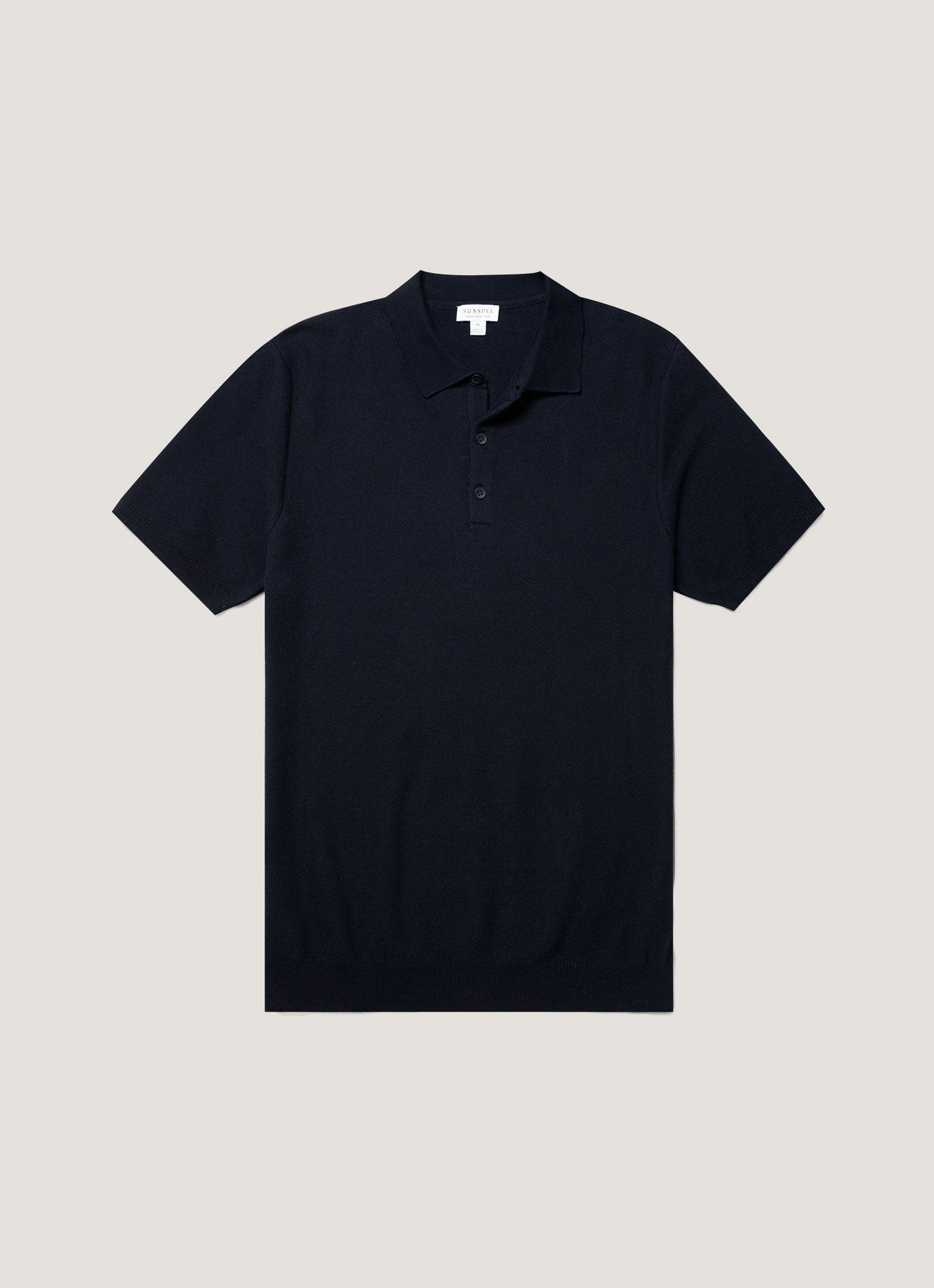 Mens Cotton Fine Texture Knitted Polo Shirt In Navy