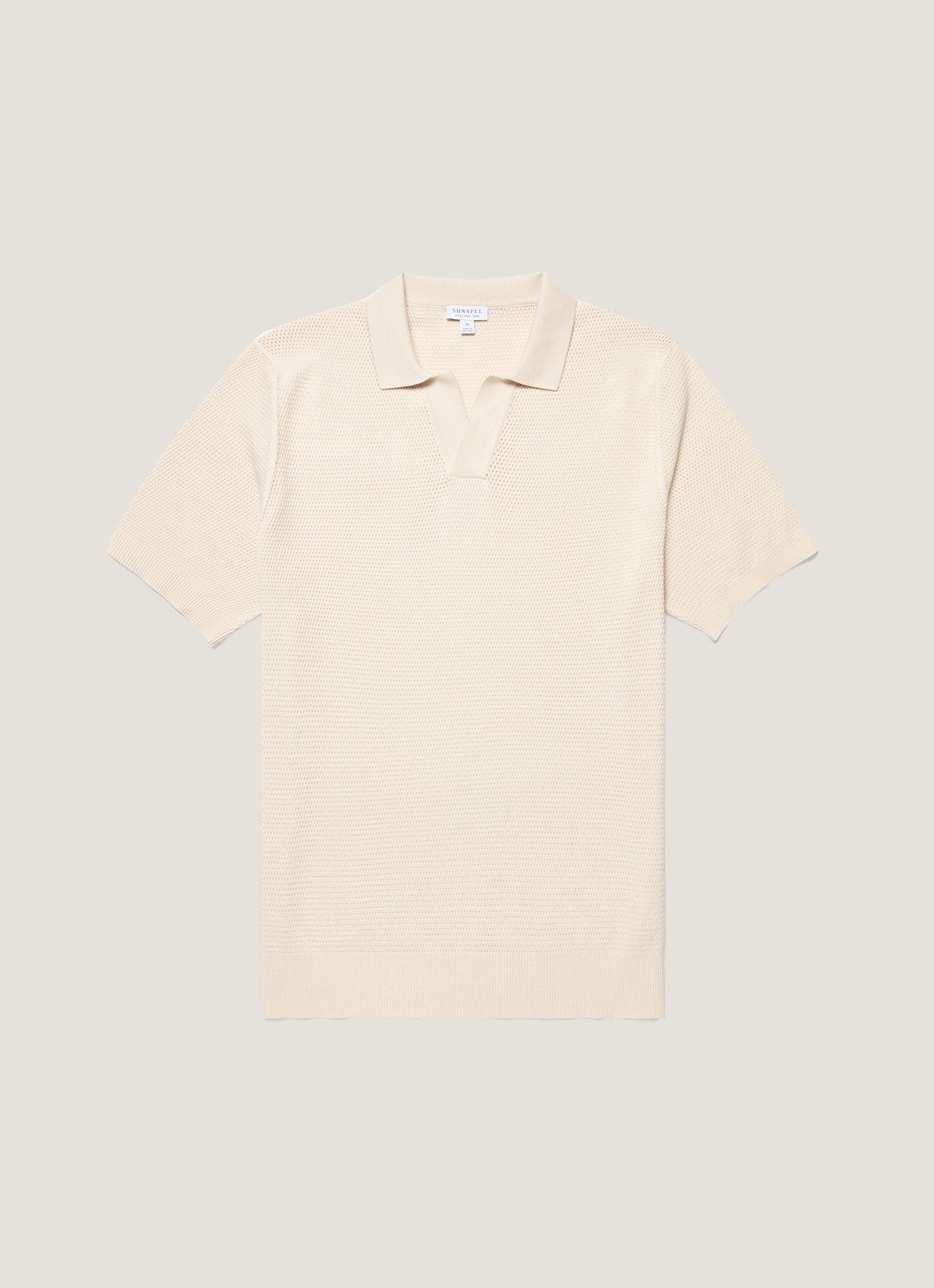 Men's Compact Mesh Knit Polo Shirt in Ecru