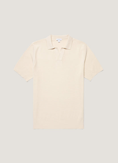 Men's Compact Mesh Knit Polo Shirt in Ecru