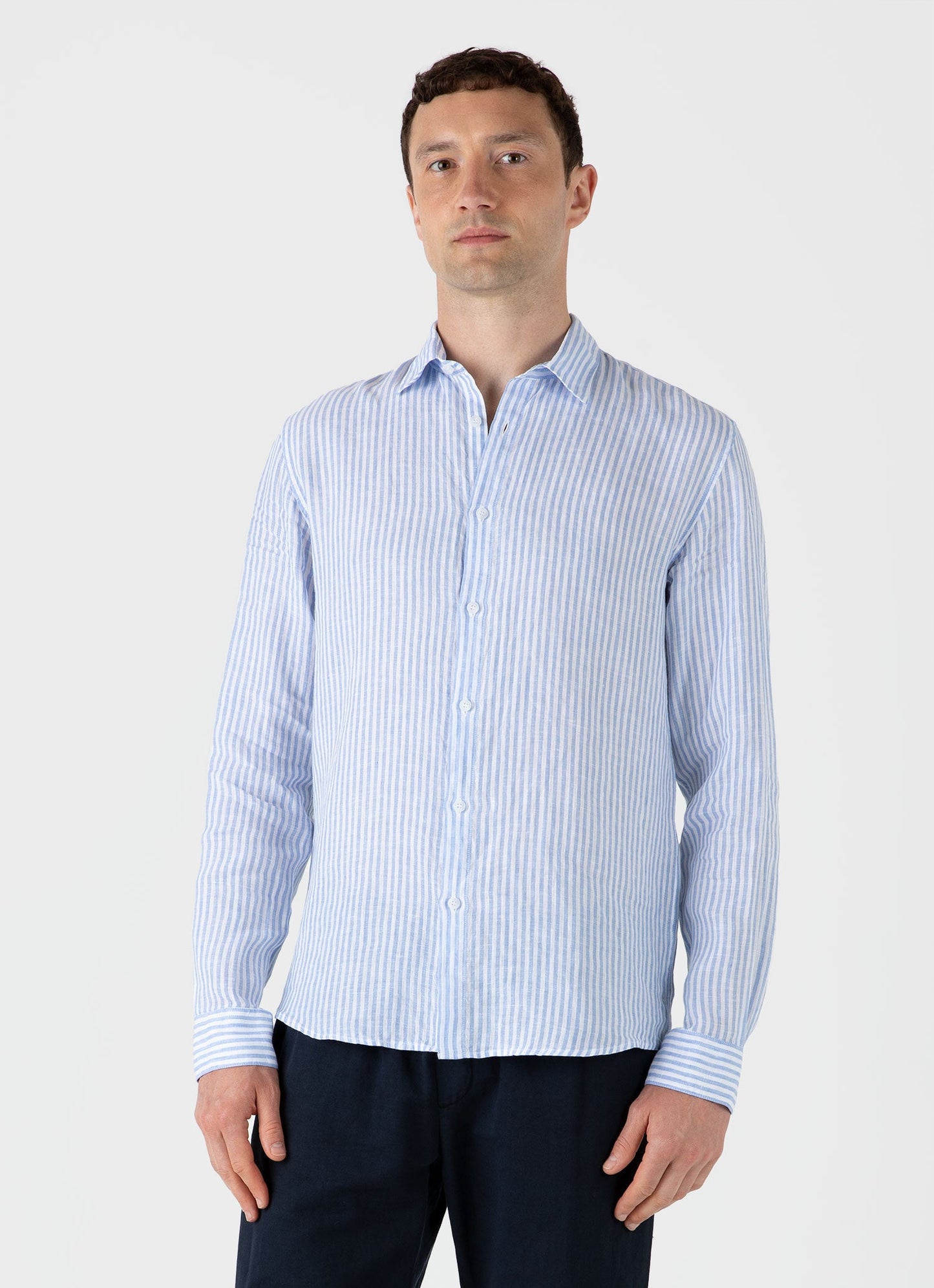 Mens Linen Shirt In Mid Blue White Msht2061 Stmr