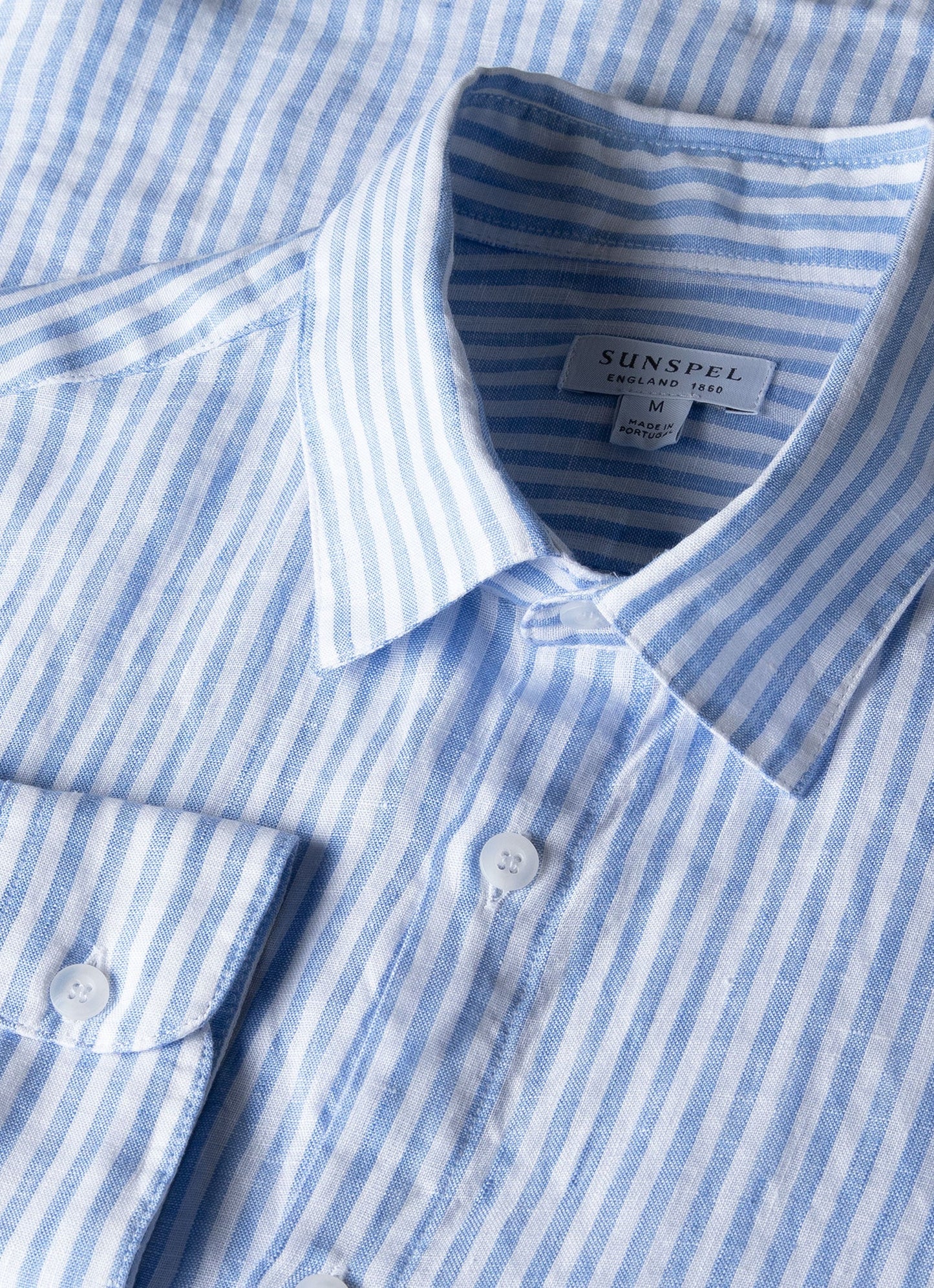 Mens Linen Shirt In Mid Blue White Msht2061 Stmr