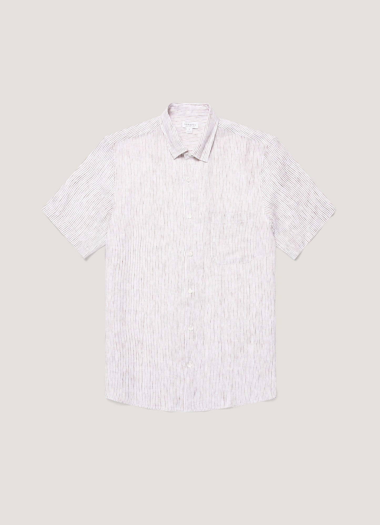 Mens Short Sleeve Linen Shirt In White Dark Chocolate Msht2119 Stok