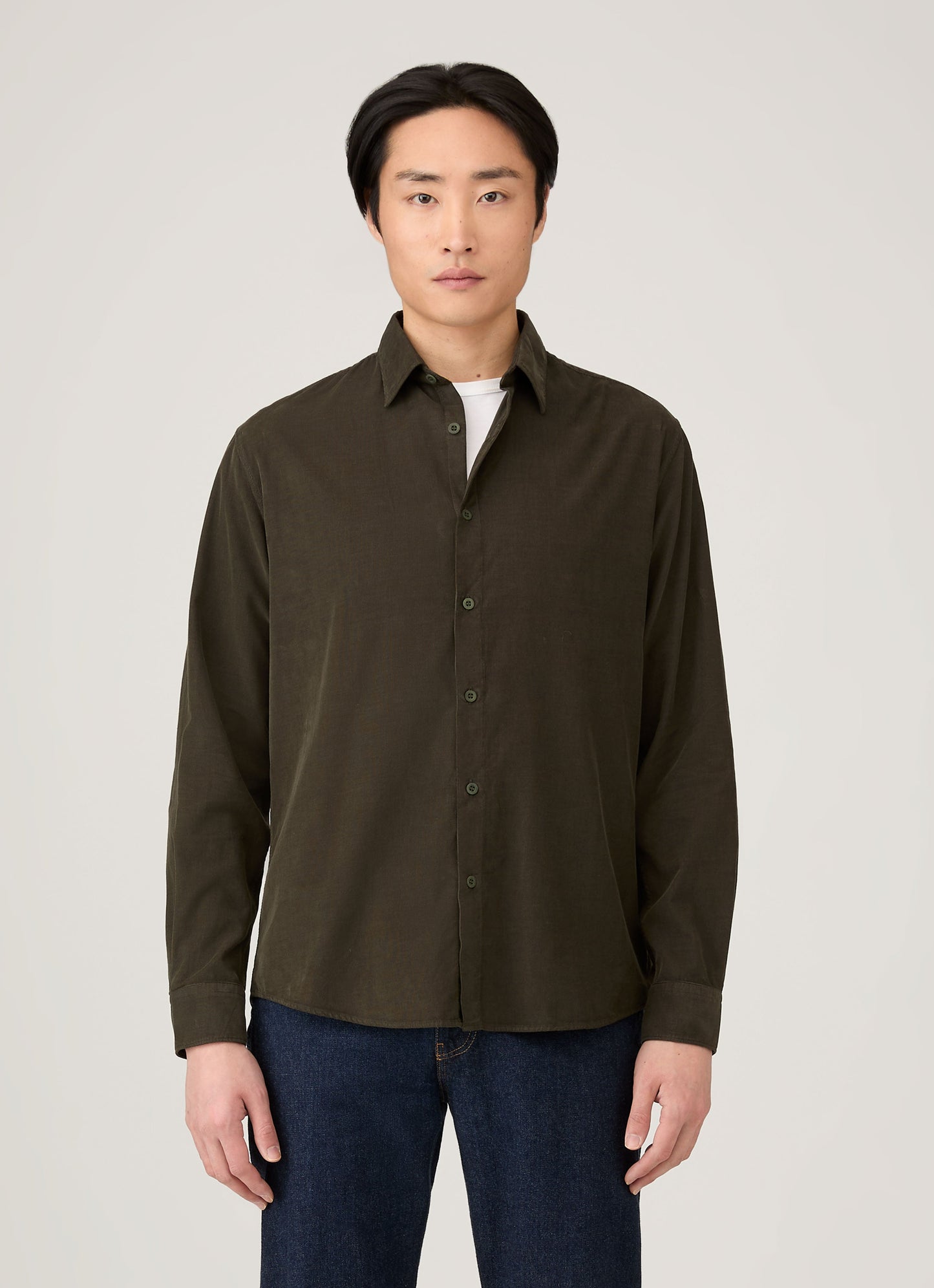 Mens Fine Cord Shirt In Dark Green Msht2130 Gnin