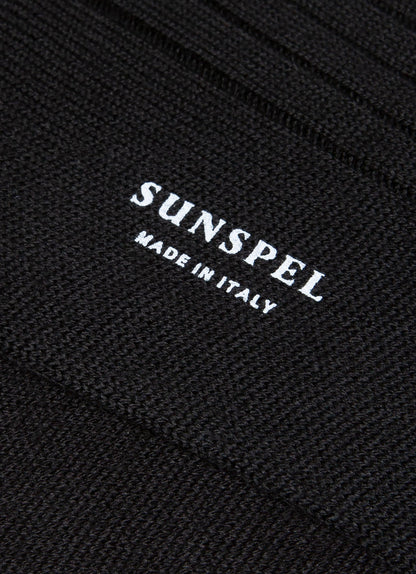 Men's Merino Wool Ribbed Socks in Black