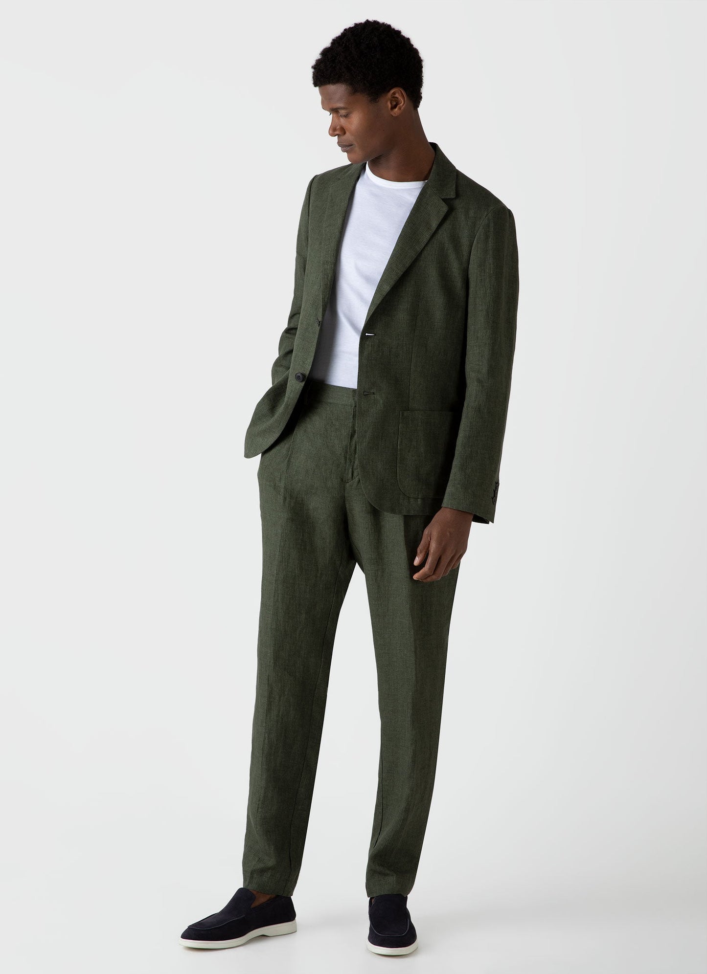 Mens Pleated Linen Trouser In Hunter Green Mtrs3049 Gngc