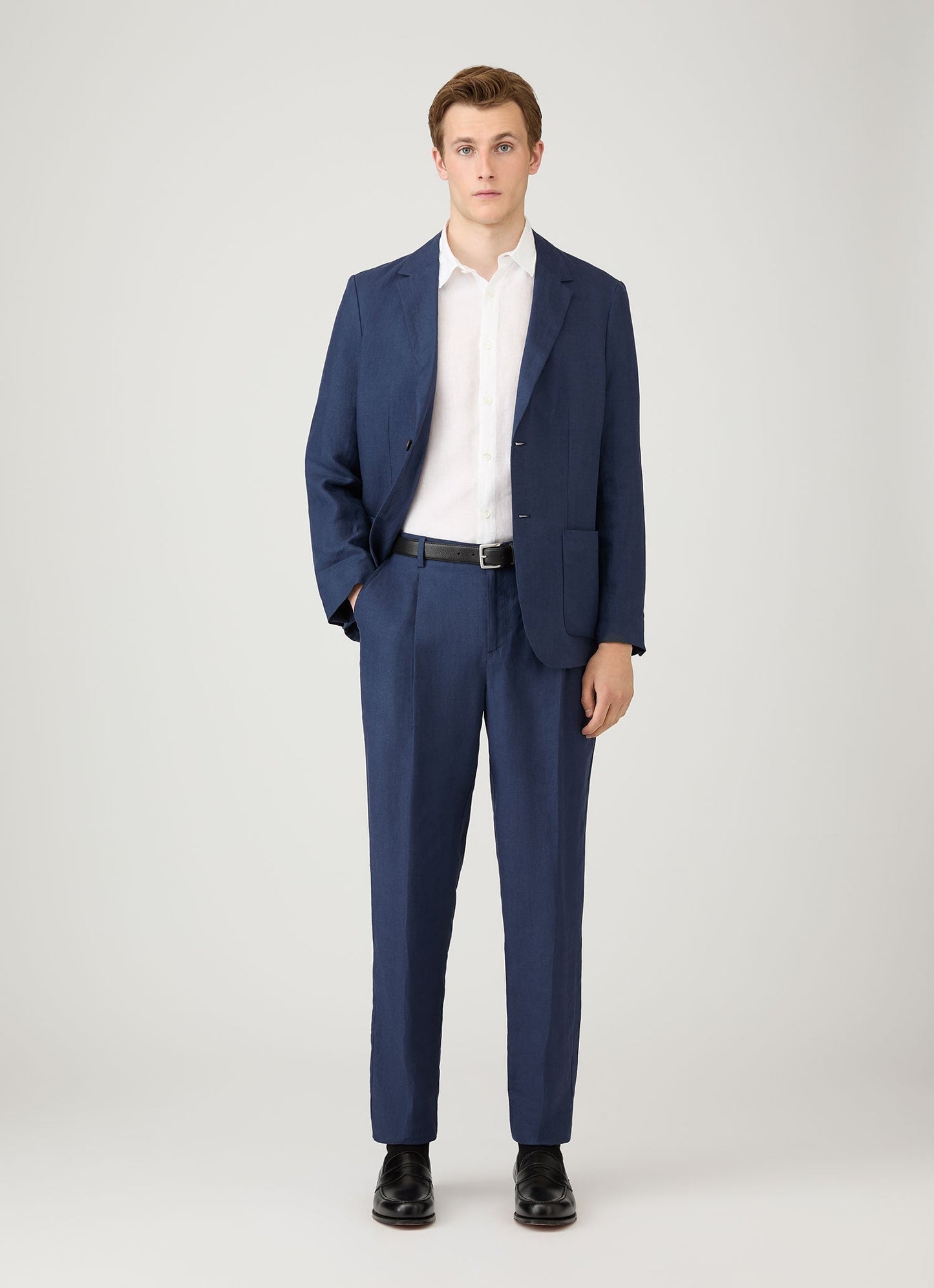 Mens Pleated Linen Trouser In Light Navy Mtrs3115 Buaf