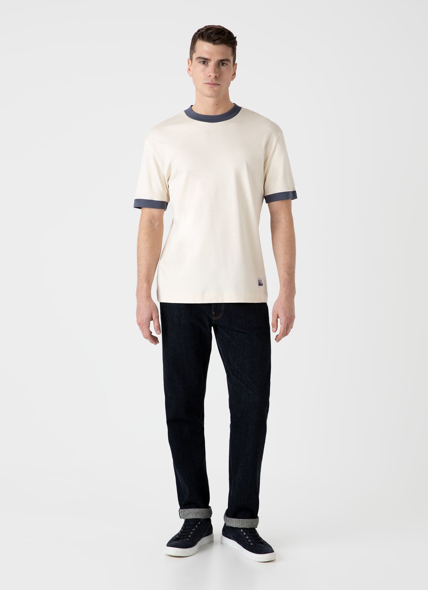 Mens Nigel Cabourn Carbon Brushed Tshirt In Undyed Ncmtsh0184 Nuab